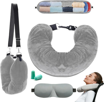 Almohada Viaje Rellenable con Antifaz y Tapones para Los Oídos