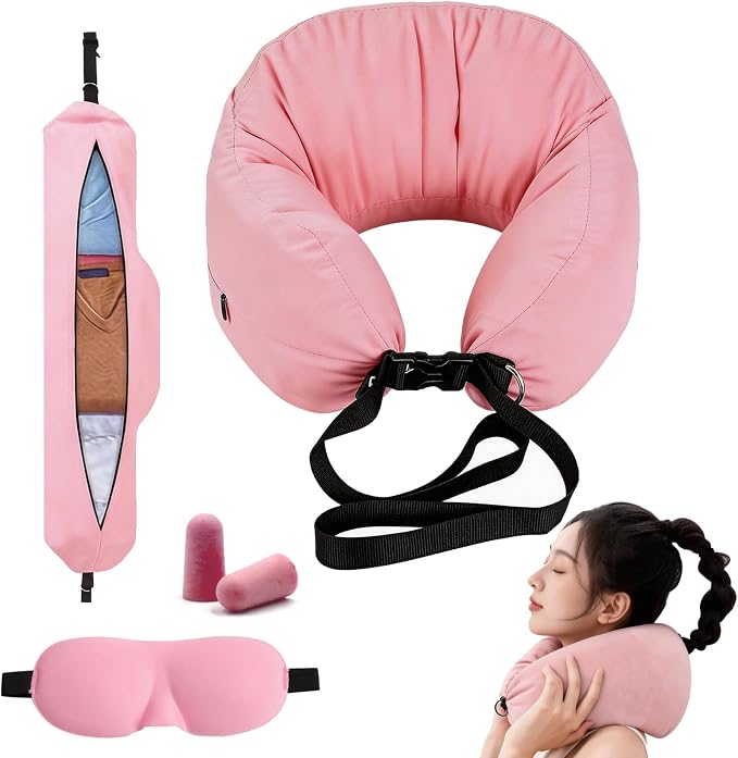 Almohada Viaje Rellenable con Antifaz y Tapones para Los Oídos