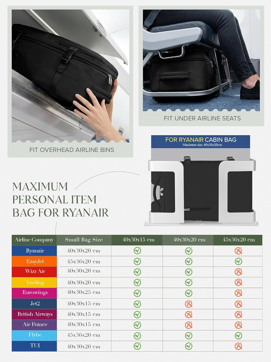 Hayayu Mochila 40x30x20, Mochilas Cabina para Ryanair 40x20x30cm
