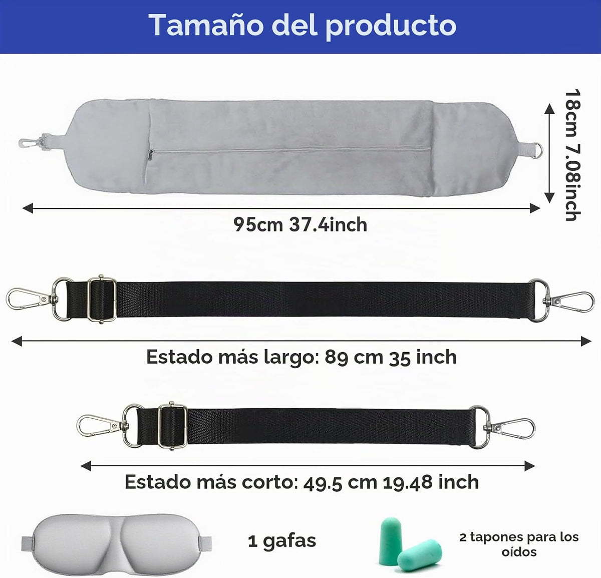 Almohada Viaje Rellenable con Antifaz y Tapones para Los Oídos