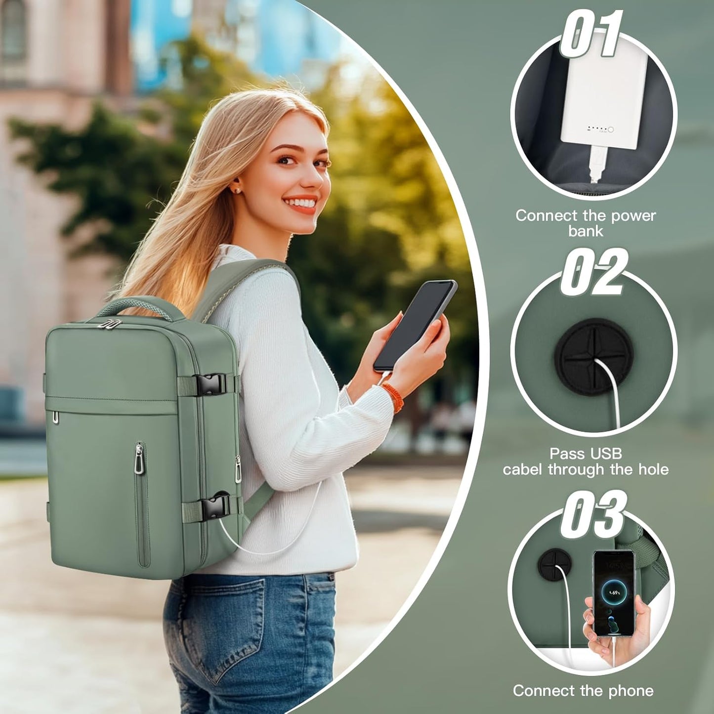Mochila de Viaje Cabina 40x20x25 cm para Ryanair | Equipaje de Mano con Compartimento para Portátil - 4 colores disponibles.