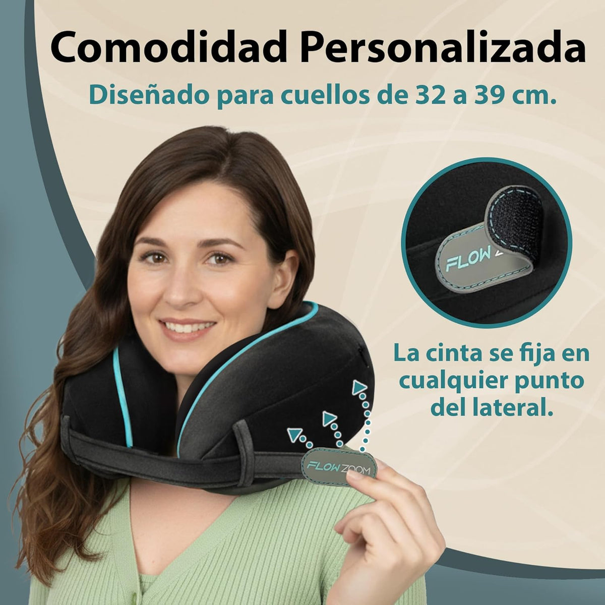 FLOWZOOM Dream Almohada de Viaje Viscoelástica – Cojín de Cuello Ajustable con Soporte 360° y Laterales Altos, Funda de Felpa Suave y Lavable, con Bolsa Compacta – para Avión, Coche y Tren – Negro