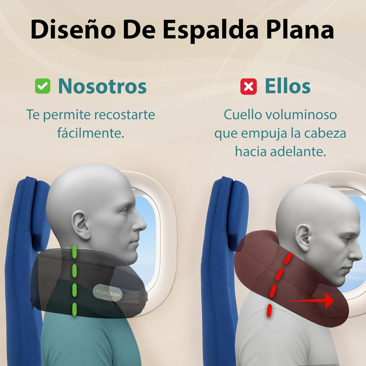 FLOWZOOM Dream Almohada de Viaje Viscoelástica – Cojín de Cuello Ajustable con Soporte 360° y Laterales Altos, Funda de Felpa Suave y Lavable, con Bolsa Compacta – para Avión, Coche y Tren – Negro