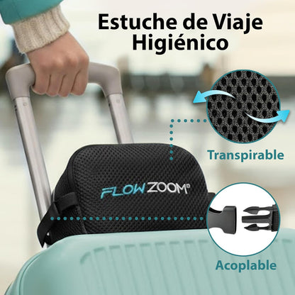 FLOWZOOM Dream Almohada de Viaje Viscoelástica – Cojín de Cuello Ajustable con Soporte 360° y Laterales Altos, Funda de Felpa Suave y Lavable, con Bolsa Compacta – para Avión, Coche y Tren – Negro