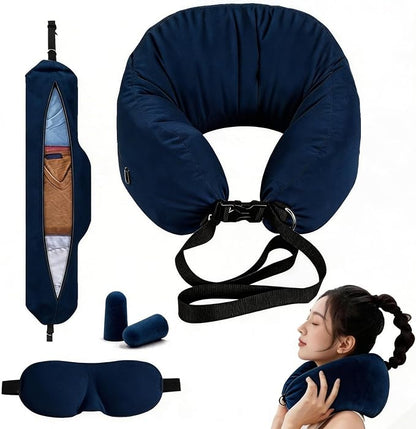 Almohada Viaje Rellenable con Antifaz y Tapones para Los Oídos