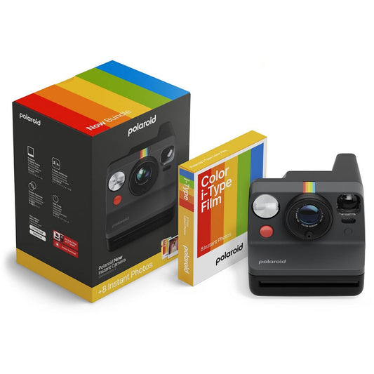 Cámara instantánea - Polaroid Now Generation 3 + Paquete de película Color i-Type, Flash preciso, Negro