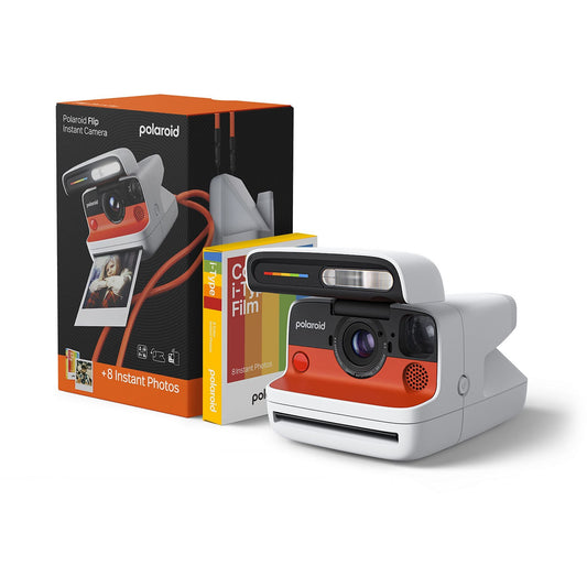Cámara instantánea - Polaroid Flip + 8 Film Bundle, Sistema hiperfocal 4 lentes, Flash, Blanco
